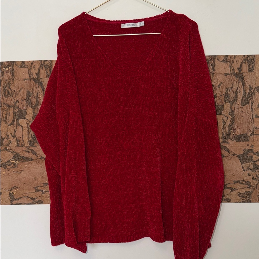 Ricki’s Soft Red V-Neck Summer Cabincore Sweater 🌹